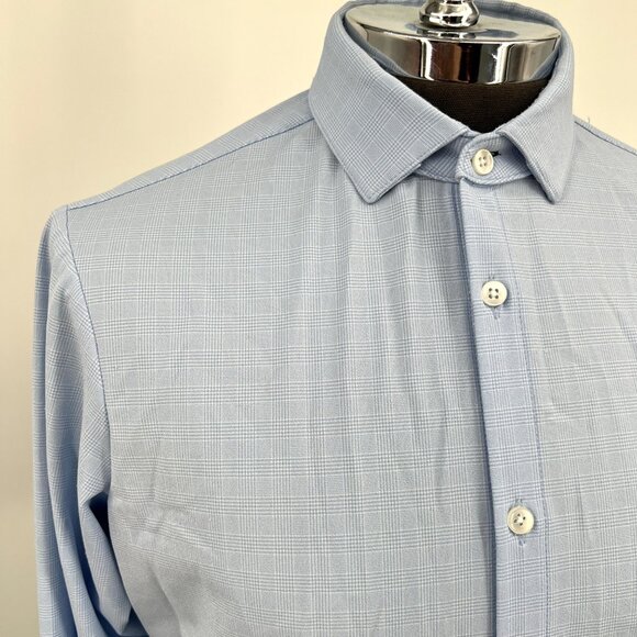 Mizzen + Main‎ Leeward Blue Plaid Performance No Iron Shirt Size M Trim Fit - Picture 3 of 9